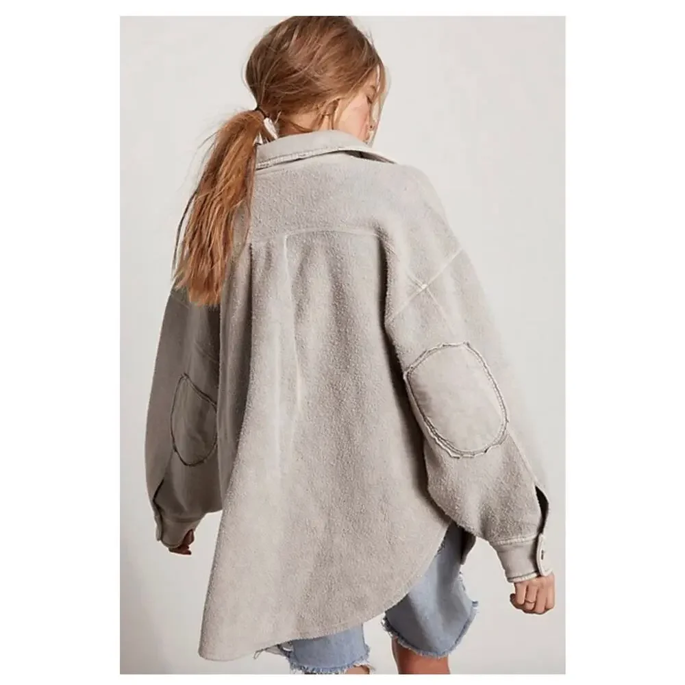 Free People Ruby Jacket in Stone Size Small Oversized Boho Shacket